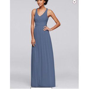 Mesh Long Bridesmaid Dress with Crisscross Back
